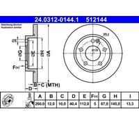2x Brake disc solid 24.0312-0144.1 ATE for MERCEDES-BENZ A-CLASS