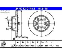 ATE Rear Brake Disc 24.0312-0148.1 - Fits Audi A4 B6, Seat Exeo (8E0615601D/8E0615601Q)