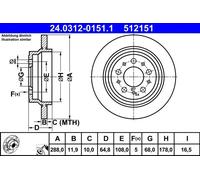 ATE Brake Disc 24.0312-0151.1 POWER DISC for VOLVO S60/S80/V70/XC70 (97-10)