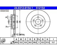 1X Brake disc ATE 24.0312-0154.1 for FORD MONDEO III (B5Y) 2 2000-2007