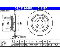 2x Brake disc solid 24.0312-0187.1 ATE for SAAB OPEL