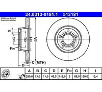 2x Brake disc solid 24.0313-0181.1 ATE for AUDI A4 B5 A4 B5 Avant