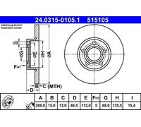 2x Brake disc solid 24.0315-0105.1 ATE for AUDI 100 C4 Saloon 100 C4 Avant A6 C4