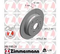 2x Brake disc solid 280.3185.20 ZIMMERMANN for HONDA CR-V III CR-V Mk II CR-V V