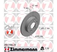 2x Brake disc solid 280.3186.20 ZIMMERMANN for HONDA CIVIC VIII Hatchback