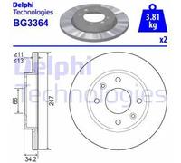 2x Brake disc solid BG3364 DELPHI for PEUGEOT CITROËN