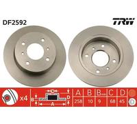TRW Brake Disc DF2592 - Solid - 2x - Fits Ford Australia, Nissan Altima/Primera/Almera/Sabre I