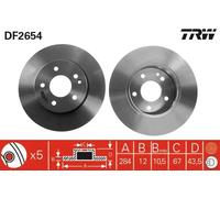 2x Brake disc solid DF2654 TRW for MERCEDES-BENZ C-CLASS