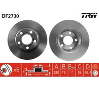 TRW Brake Disc DF2730 - Solid - for Audi A4 B5