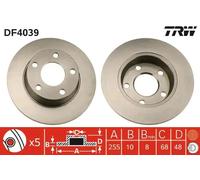 2x Brake disc solid DF4039 TRW for AUDI A6 C5 A6 C5 Avant ALLROAD C5
