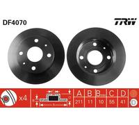 2x Brake disc solid DF4070 TRW for DAIHATSU CHARADE VI TREVIS CUORE VII