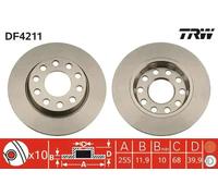 2x Brake disc solid DF4211 TRW for AUDI SEAT