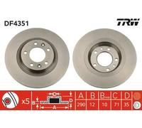 2x Brake disc solid DF4351 TRW for PEUGEOT CITROËN