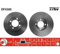 2x Brake disc solid DF4365 TRW for MG MGF MG TF