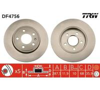 TRW Brake Disc DF4756 – Solid – Fits Audi & SEAT – 2x