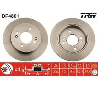 2x Brake disc solid DF4801 TRW for KIA HYUNDAI