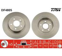TRW Brake Disc DF4805 Solid Rear 2 pcs Fits Mercedes-Benz C-Class (W204)