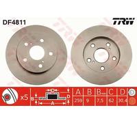 2x Brake disc solid DF4811 TRW for TOYOTA COROLLA Saloon AURIS