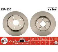 TRW Brake Disc DF4830 - Solid - For TOYOTA AURIS, Corolla - 1x
