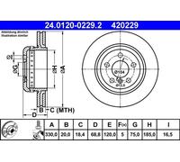 2x Brake disc two-part brake disc 24.0120-0229.2 ATE for BMW 5 5 Touring
