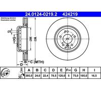 ATE Brake disc 24.0124-0219.2 385,0 24,0 5 120,0 two-part brake disc, Vented Coated High-carbon BMW: X5, X6