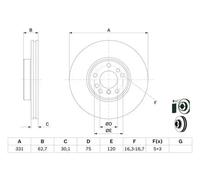 BOSCH 0986478974 Brake Disc Front Vented Coated High Carbon Fits BMW X3 X5