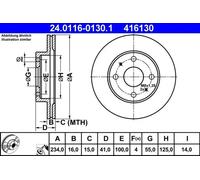 ATE Brake Disc 24.0116-0130.1 Vented 2x for Daihatsu Subaru