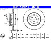 2x Brake disc Vented 24.0117-0107.1 ATE for DAIHATSU SUBARU