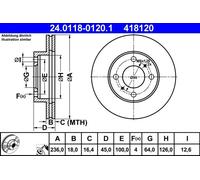 2x Brake disc Vented 24.0118-0120.1 ATE for MITSUBISHI PROTON