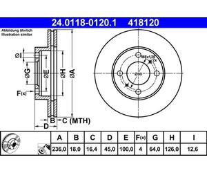 2x Brake disc Vented 24.0118-0120.1 ATE for MITSUBISHI PROTON