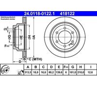 2x Brake disc Vented 24.0118-0122.1 ATE for OPEL ISUZU