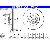 2x Brake disc Vented 24.0118-0124.1 ATE for TOYOTA STARLET