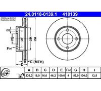2x Brake disc Vented 24.0118-0139.1 ATE for NISSAN MICRA II