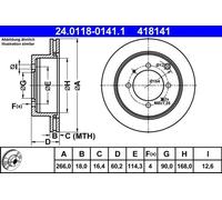 2x Brake disc Vented 24.0118-0141.1 ATE for KIA HYUNDAI