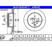 2x Brake disc Vented 24.0118-0147.1 ATE for LEXUS IS II GS IS C