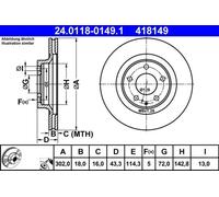 ATE Brake Disc 24.0118-0149.1 Vented for Mazda RX-8