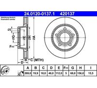 2x Brake disc Vented 24.0120-0137.1 ATE for AUDI 200 C3 Saloon 100 C3 Avant