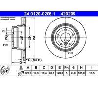 2x Brake disc Vented 24.0120-0206.1 ATE for BMW X5 X6