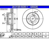 2x Brake disc Vented 24.0120-0225.1 ATE for SUZUKI NISSAN