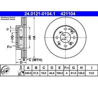 ATE Brake disc 24.0121-0104.1 240,0 21,0 4 100,0 Vented Coated HONDA: CIVIC 6 Hatchback, CIVIC 5 Coupe