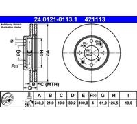 2x Brake disc Vented 24.0121-0113.1 ATE for HONDA CAPA LOGO JAZZ II