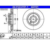 2x Brake disc Vented 24.0122-0101.1 ATE for VW SEAT