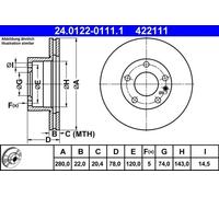 1X Brake disc ATE 24.0122-0111.1 for BMW 5 (E12) 2 1976-1978