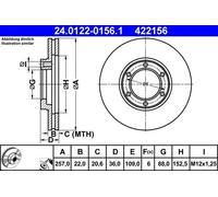 2x Brake disc Vented 24.0122-0156.1 ATE for OPEL ISUZU