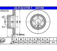 2x Brake disc Vented 24.0122-0159.1 ATE for BMW 5 5 Touring