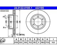 2x Brake disc Vented 24.0122-0185.1 ATE for TOYOTA LAND CRUISER COLORADO