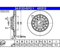 ATE Brake Disc - Rear Vented 24.0122-0212.1 for Audi A8 / VW Phaeton (4E0615601A)