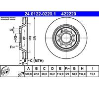 Brake disc ATE 24.0122-0220.1 for AUDI A4 B6 Avant (8E5) 4.2 2003-2004