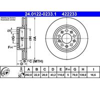 ATE Brake Disc 24.0122-0233.1 for Alfa Romeo 159 1.8 TBi - 1 pc