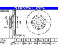 2x Brake disc Vented 24.0122-0234.1 ATE for LANCIA THESIS